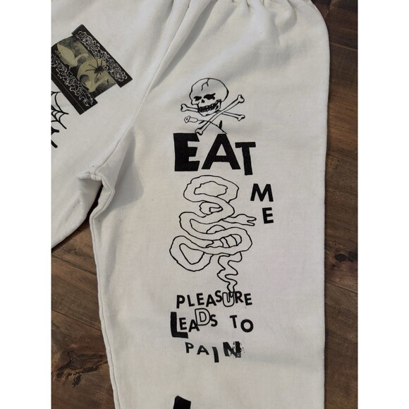 Miley Cyrus Sketch Art Sweatpants Size Medium White Graffiti Rare HTF *READ* - Picture 6 of 15